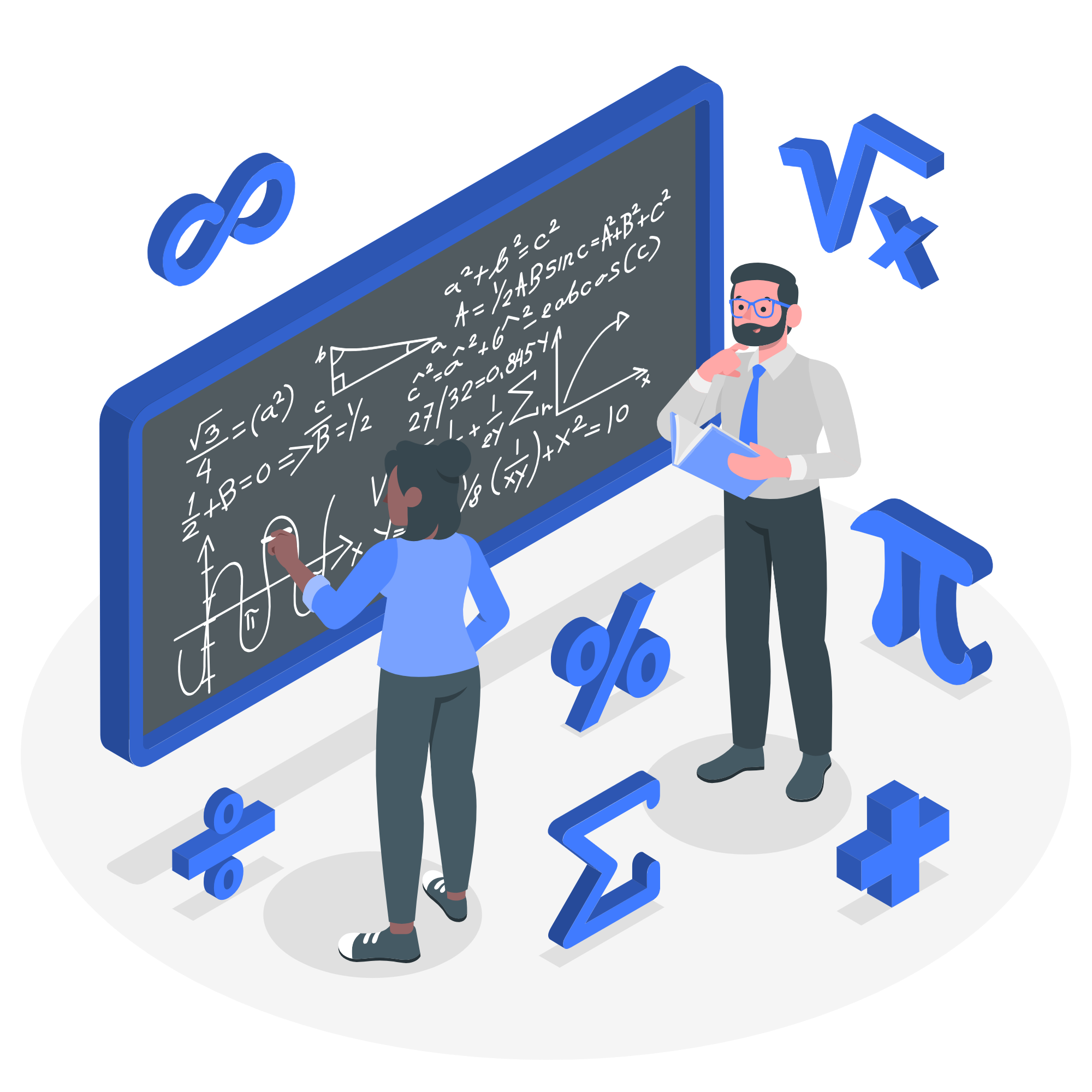 Ilustracja tablicy z równaniami matematycznymi